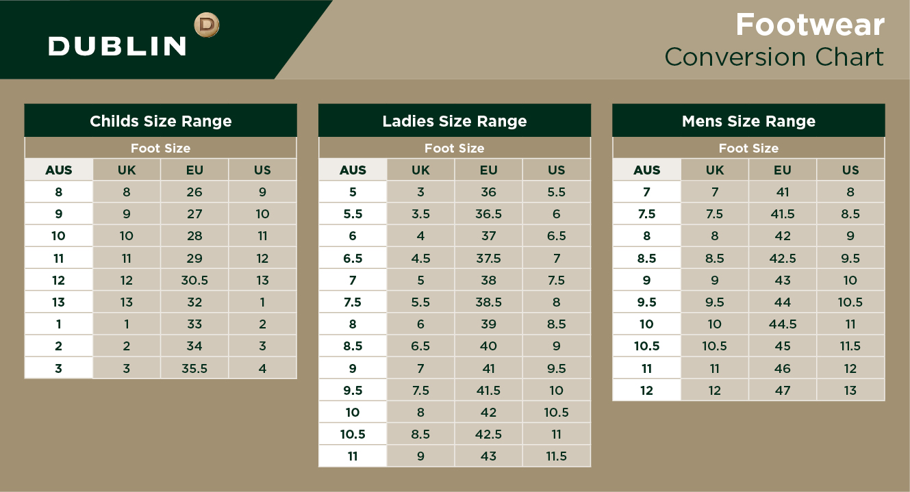 Dublin Footwear Size Guide Horseland